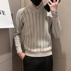 Threebooy Korean Style Men Winter High Quality Knitted Sweaters/Male Slim Fit Fashion Striped Casual Knit Sweater Men V-neck Pullover 3XL