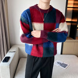 Threebooy  Clothing Men Mink Cashmere Plaid Sweater/Male Slim Fit Fashion Casual Pullover/Man Round Neck Korean Harajuku Sweaters