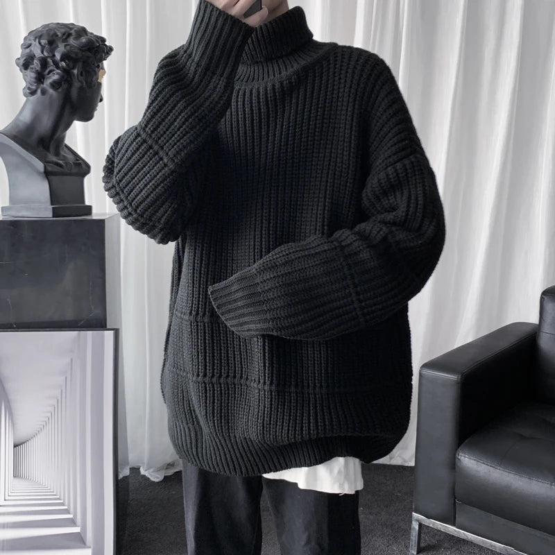 Threebooy Autumn Winter Mens Casual Turtleneck Pullover Men's Long Sleeve Rollneck Sweater Korean Style Fashion Warm Knitted Sweater