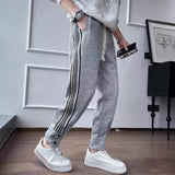 Threebooy Male Sweat Pants Sport Grey Track Trousers Slim Sweatpants for Men Stripe Jogger Athletic Korean Style New Items in Stylish Y2k