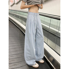 Threebooy Summer Pink Thin Pants Men Fashion Black Casual Pants Men Streetwear Hip-hop Loose Wide Leg Pants Mens Ice Silk Trousers