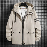 Threebooy Men's Jacket Spring Autumn Fashion Thin Hooded Jacket Street Retro Casual Coat with Pocket Sports Windbreaker