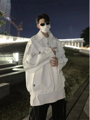 Threebooy  Leather Jacket American Retro High Street White Coat Men's Spring Autumn Streetwear Niche High-end Motorcycle Jacket