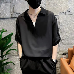 Threebooy  High-end Handsome Thin Casual and Personalized Five-point Sleeve POLO Shirt Men's Summer Trendy Niche Fashion Versatile Shirt