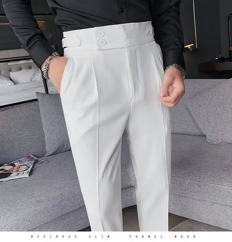 Threebooy Nadir Coffee Color Men's Trousers Classic Trendy Paris Button Single Pleat Slims Smooths Your Silhouette Business Casual Pants
