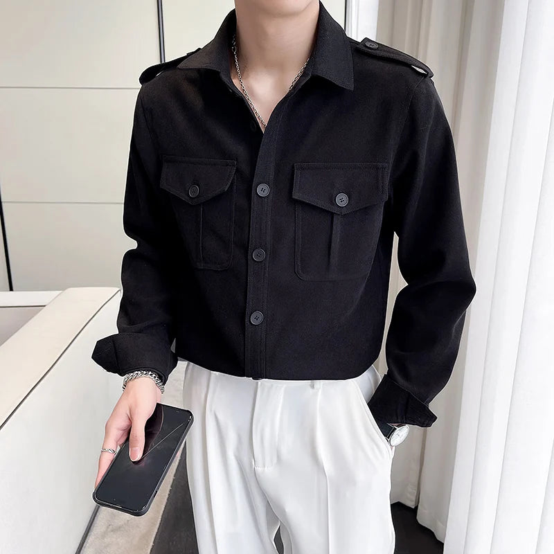 Threebooy Korean Style Men Spring High Quality Casual Long-sleeved Shirts/Male Slim Fit Fashion Lapel Shirt S-2XL Men Clothing