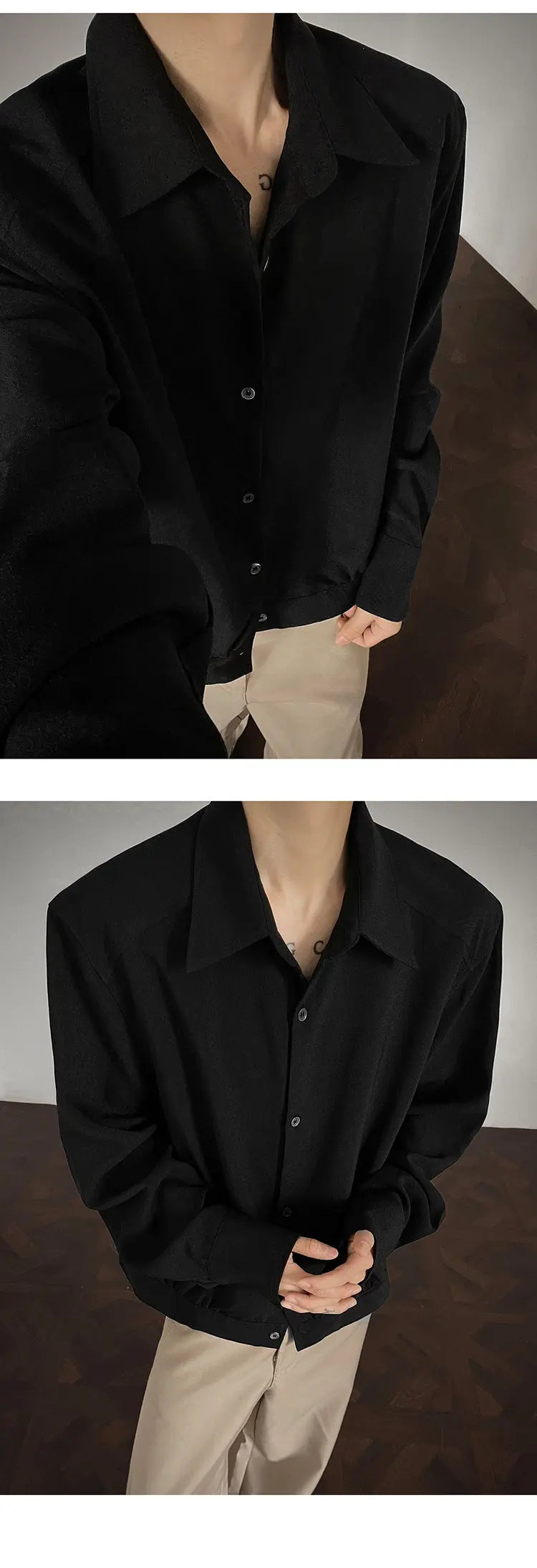 Threebooy Shirt men Korean Style Loose Fit Square Neck Plain Color Long Sleeve Shirt Man Autumn New Trendy Youth Dance Shirts Oversized
