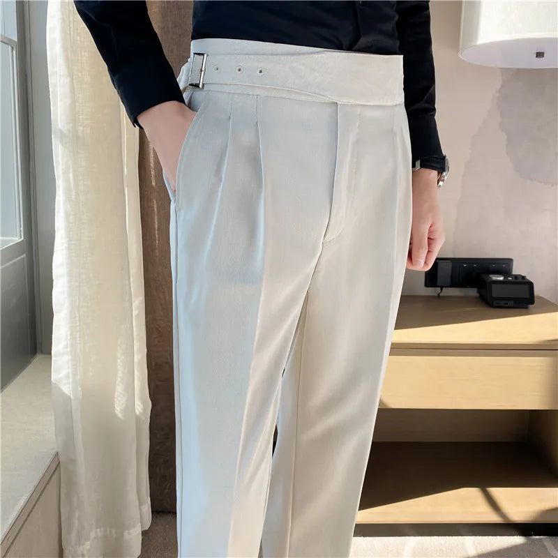 Threebooy Men Trousers White Autumn Solid Business Casual Suit Pants British Style Men Clothing Formal Wear Office Trousers Straight