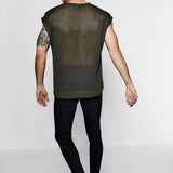 Threebooy Green Knit Mesh Vest Men Transparent Sexy Men's Tank Tops Red See Through Men's Clothing Sleeveless Tee Streetwear