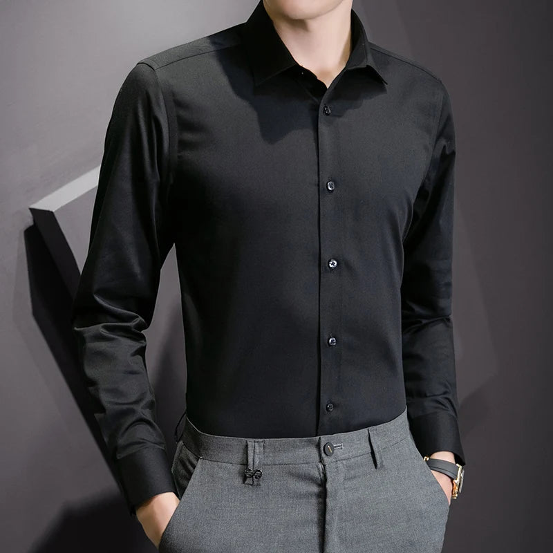 Threebooy  Four Season Basic Smooth and High-quality Casual Men's Long Sleeved Black and White Shirt Plus Size 6XL 7XL