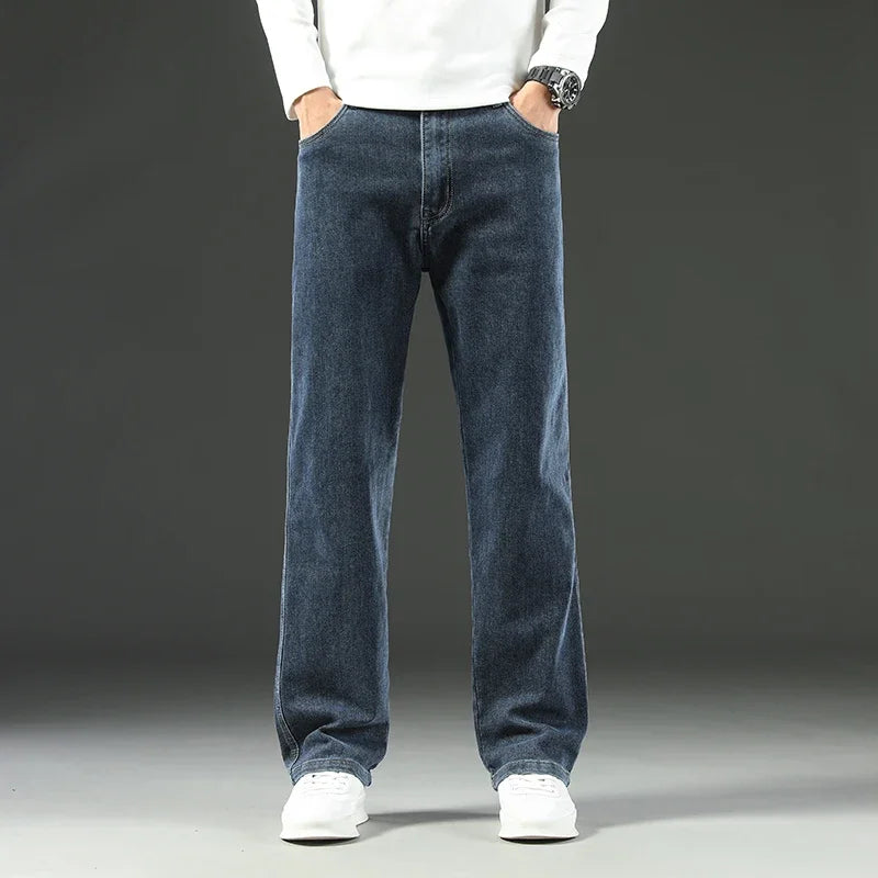 Threebooy  New Spring and Autumn Men's Jeans, Loose, Comfortable, Straight, Business Casual, Versatile Wide-leg Business Trousers