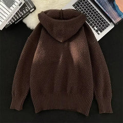 Threebooy Hip hop trend men and women personality hooded knit shirt  American couple autumn and winter loose fitting Harajuku casual top