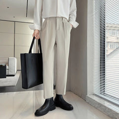 Threebooy Men's Fashion Trend Casual Pants 3 Color Silk Fabric Suit Pants Formal Business Cotton Nine Point High-quality Trousers