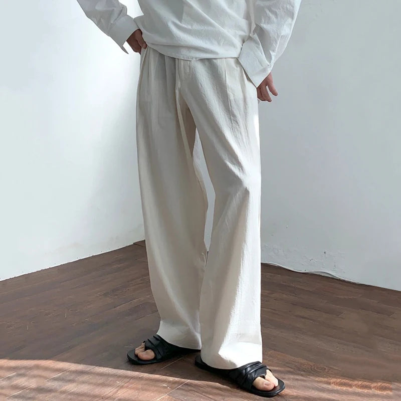 Threebooy Summer Thin Linen Men's Pants Loose Straight Pants Korean Cotton Linen Casual Trousers Draped Wide-leg Pants Aesthetic Urban