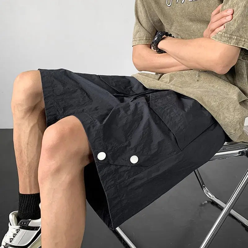 Threebooy American Casual Shorts High-end Quick-drying Workwear Charge Shorts Korean Men's Summer Loose Rivet Cargo Half Pants Streetwear