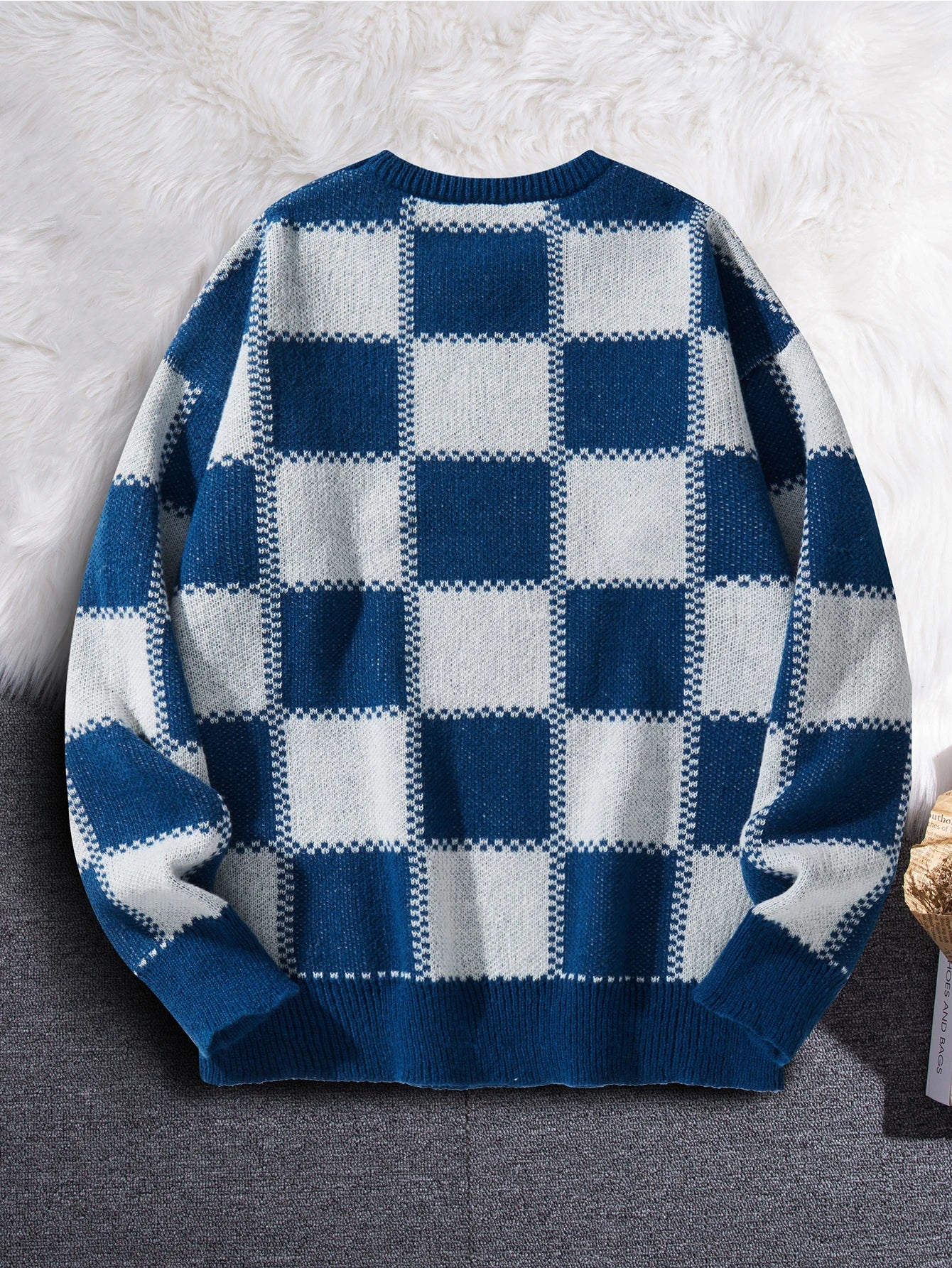 Threebooy New Popular Autumn Winter Plaid Jacquard Pattern Pullover Sweater Casual Round Neck Contrast Color Knitted Men's Pullover