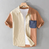 Threebooy Men's Clothing Summer Short Sleeve Lapel Contrasting Colors Thin Casual Trend Korean Version Loose Vintage Fashion Shirt