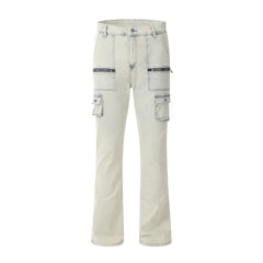 Threebooy  Vintage Multi-pocket Baggy Jeans American Style Men's Design Sensibility Zipper Yellow Muddy Trousers Waist Hipster Fashion