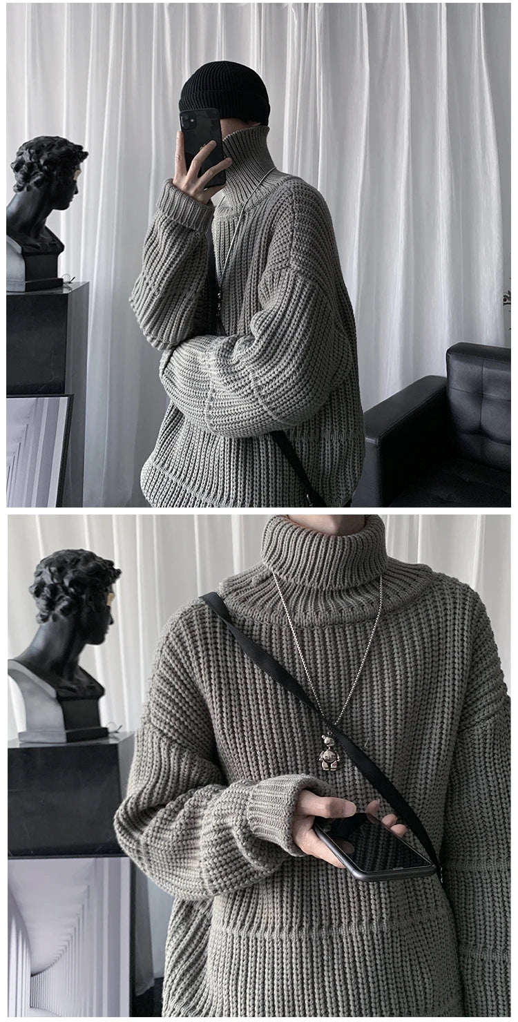 Threebooy Autumn Winter Mens Casual Turtleneck Pullover Men's Long Sleeve Rollneck Sweater Korean Style Fashion Warm Knitted Sweater