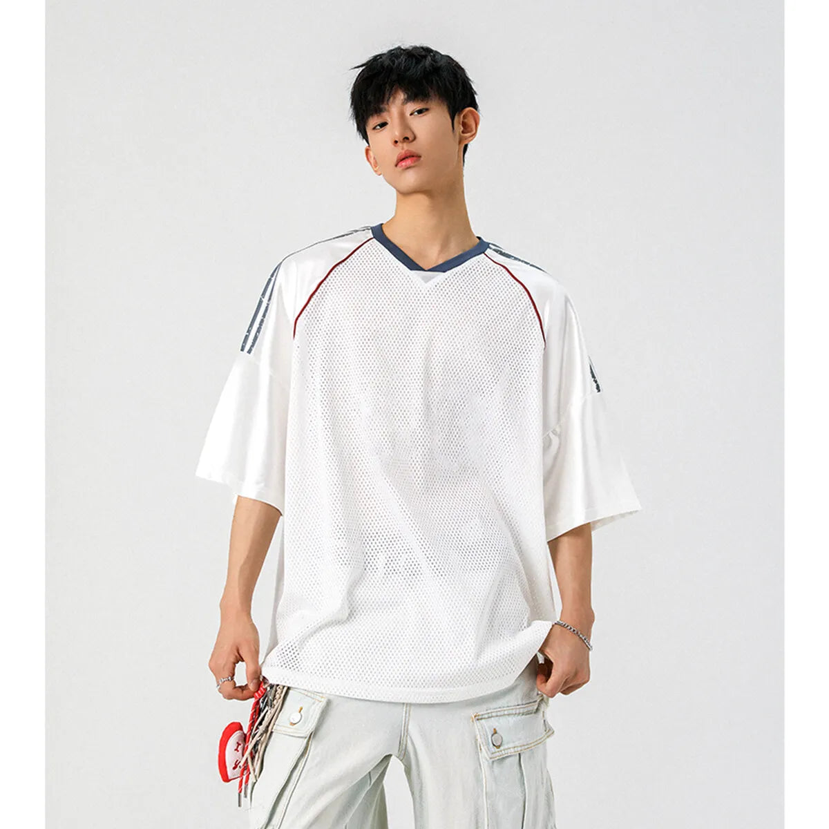 Threebooy Men Sport Tshirt Transparent Mesh V-neck T Shirt Short Sleeve Men Clothing Summer 2025 Fashion Streetwear Male Loose Tee Tops
