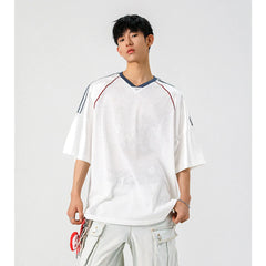 Threebooy Men Sport Tshirt Transparent Mesh V-neck T Shirt Short Sleeve Men Clothing Summer 2025 Fashion Streetwear Male Loose Tee Tops