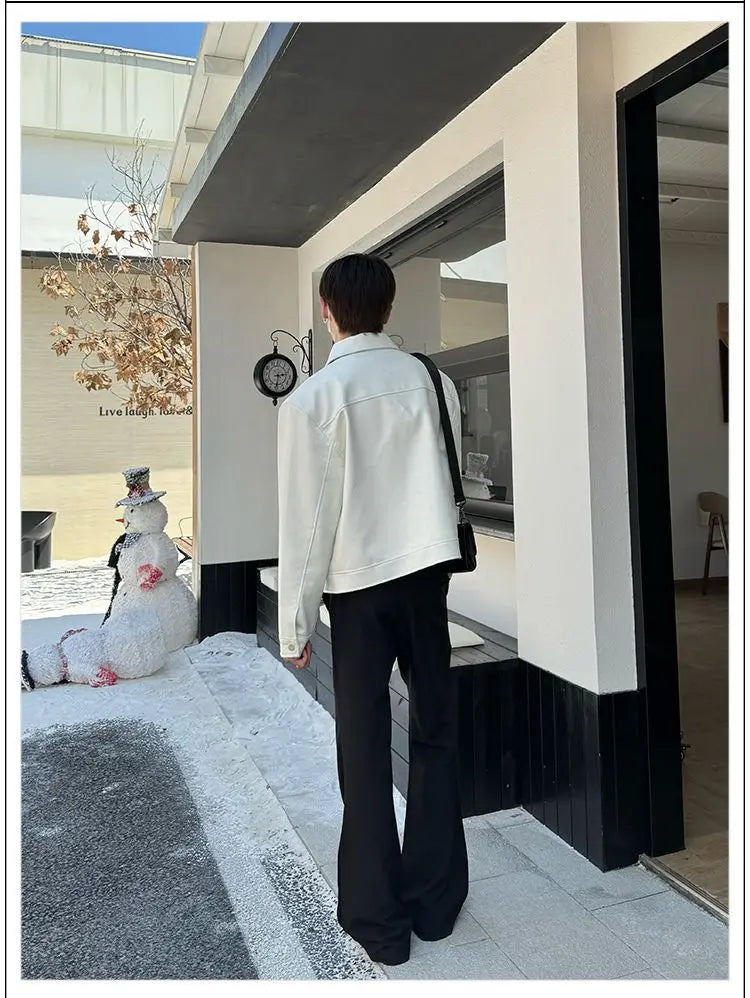 Threebooy American Street High-end Coat Trendy Leather Jacket Korean Elegant 2025 Spring Men's New PU Lapel Slim Loose Jacket Aesthetic