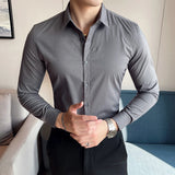 Threebooy  British Style Men's Spring High Quality Leisure Long Sleeve Shirts/Male Slim Fit Business Dress Shirts Plus Size S-4XL