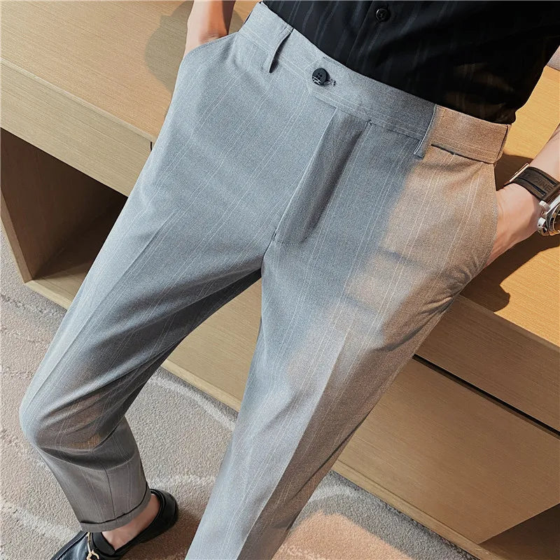 Threebooy  Autumn Winter Striped Suit Pants Men Clothing Korean Slim Fit Business Formal Wear Office Trousers Plus Size 29-36