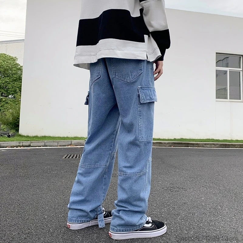 Threebooy Wide Leg Jeans Men loose Hip Hop Casual Men's Straight Baggy Denim Pants Streetwear Skateboard Pant Neutral Trousers Plus Size