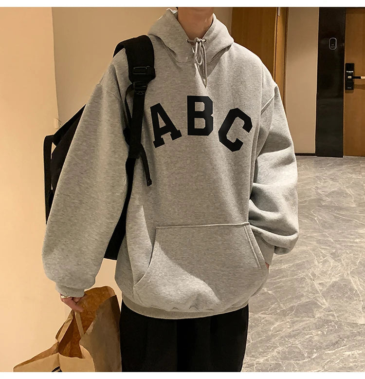 Threebooy Letter Print ABC Men's Hoodies 2025 Autumn new sudadera hombre Korean Fashion Harajuku Pullover Hip Hop Long Sleeve Hooded