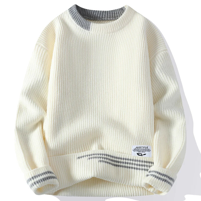 Threebooy Men Retro Color Collision Twist Sweater Loose Fit Round Neck Knit Jumper Pullover Autumn Winter Casual 4 Colors Knitted Sweaters
