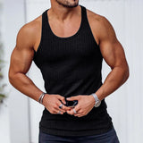 Threebooy Large Size Men's Sleeveless Summer Knitted Vertical Stripe Fitness Sports Leisure Slim Men's Vest Men's L-Line Vest Men's