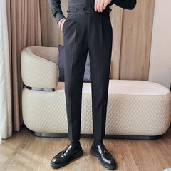 Threebooy  Trendy Business Pants Formal Dress Suit Trousers Solid Color Slim-fitting Buttons Suit Trousers Dressing 28-38