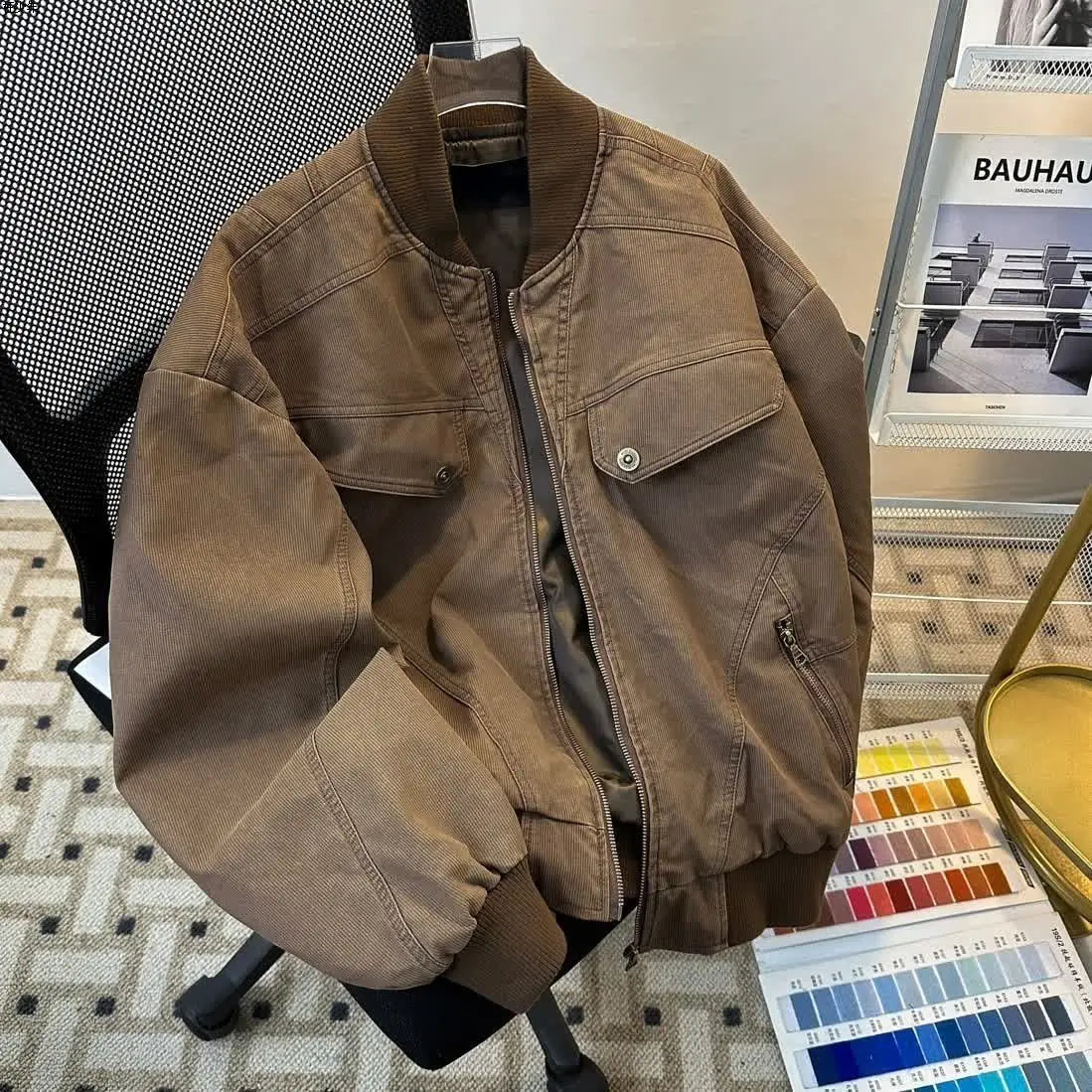 Threebooy  American Retro Workwear Jacket Men Women Clean Fit Vintage Fashion Loose Casual Spring Autumn Outerwear Zipper Up Coat