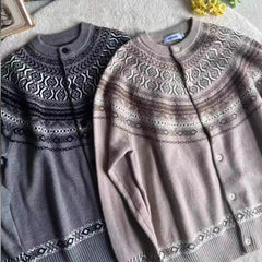 Threebooy New Japanese Retro Men Cardigan Luxury Ethnic Printed Knitted Slim-fit Long Sleeve Sweater Coats Autumn Premium Quality Knitwear