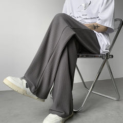 Threebooy Summer Ice Silk Pants Men Fashion Casual Pleated Pants Men Japanese Streetwear Loose Wide Leg Pants Mens Baggy Trousers M-3XL