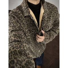 Threebooy Winter velvet thick jacket men's coat Leopard print fashion Short jacket 2025 new loose man cotton coat
