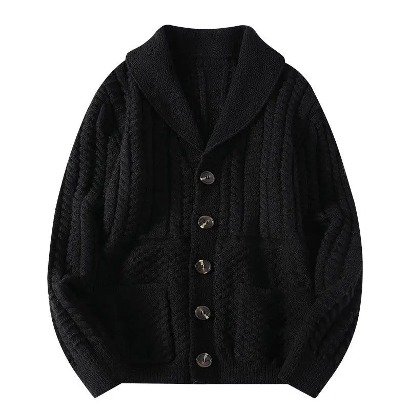 Threebooy Korean Version Retro Hand-woven Twisted Twisted Sweater Men's Spring Autumn Thickened Sweater Lapel Cardigan Trendy Jacket Chic