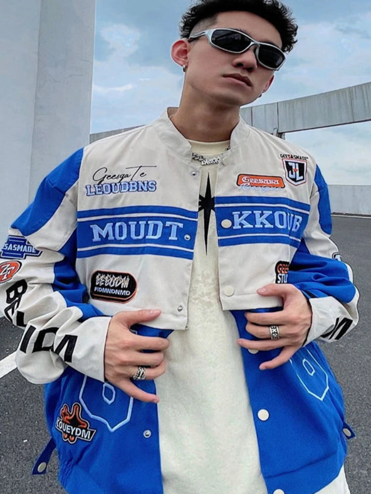 Threebooy American Retro Racing Jacket Handsome Detachable Function Racing Suit Jacket Men Loose Niche Button Up Baseball Uniform