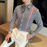 Threebooy Men High Quality Stripe Long Sleeve Solid Color Formal Business Shirt Slim Brand Male Social Turn Down Dress Blouses S-4XL