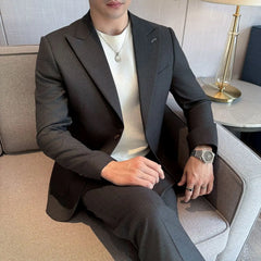 Threebooy  Advanced Mens Suit Two Piece  Fashionable Set Casual Versatile Trendy Slim Fit For Wedding Groom Business Dinner Party