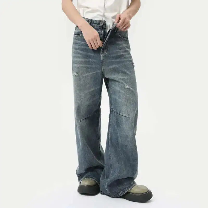 Threebooy  American Style Men's Denim Pants Washing Fashion Loose Men's Straight Trousers Casual Wide Leg Jeans New Summer