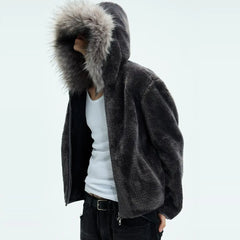 Threebooy 2025 New Autumn Winter Hooded Imitation Fur Fur Coat Men's Thickened Warm Imitation Fox Coat Trendy Versatile Coat Aesthetic