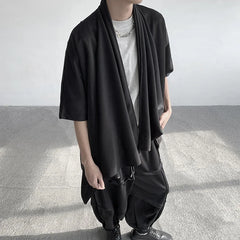 Threebooy Summer Japanese Darkness shirt Man Cardigan Harajuku Woman Black Coat Cloak Beach Shirt Obi Streetwear Loose Thin Outer