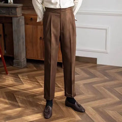 Threebooy  Fashion Vintage Men Pants British Style High Waist Business Casual Straight Trousers Spring Autumn Slim Fits Naples Kolger Pant