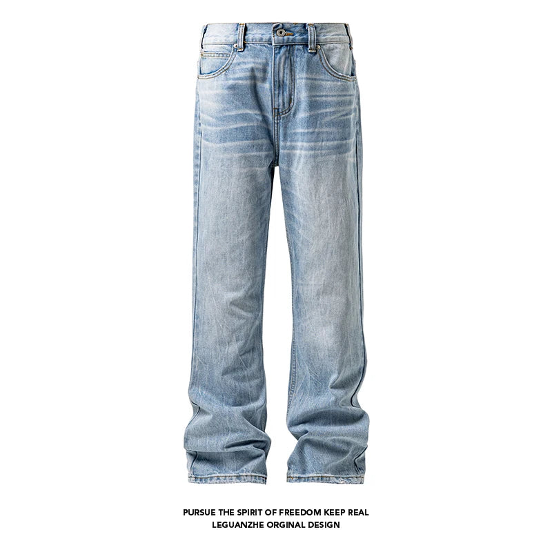 Threebooy Mens Classic Straight Light Blue Washed Denim Jeans M-5XL 7 Size Options Big Tall Multiple Fit Vintage Wash Large Size