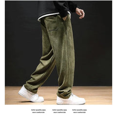 Threebooy  Spring Autumn Imitation Suede Pants Men's Workwear Loose Casual Pants Plus Fat Oversized Straight Trousers