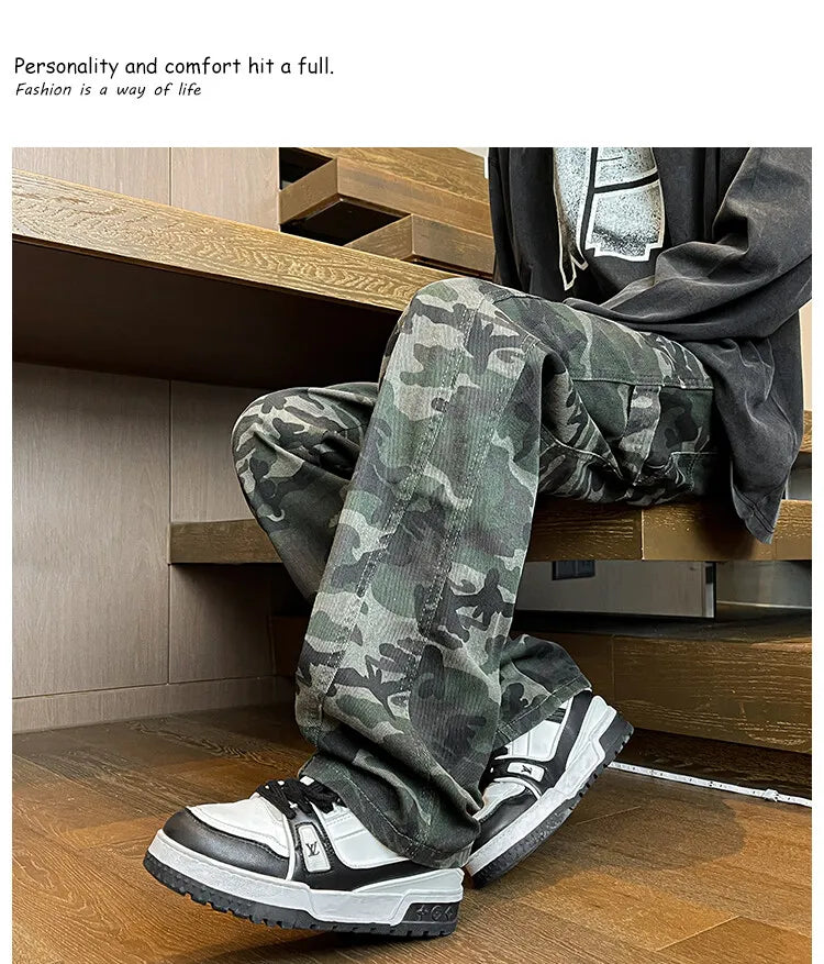Threebooy Jeans Men straight Pants patchwork male jean Fit Patchwork Streetwear Men's Trousers Denim Large size Hip Hop