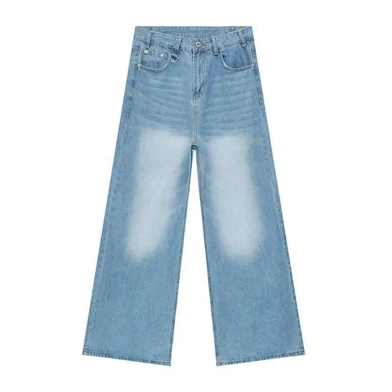 Threebooy  Vintage Camouflage Men's Jeans Fashion Washed Casual Wide Leg Denim Pants Autumn Winter Loose Male Trousers Old Blue