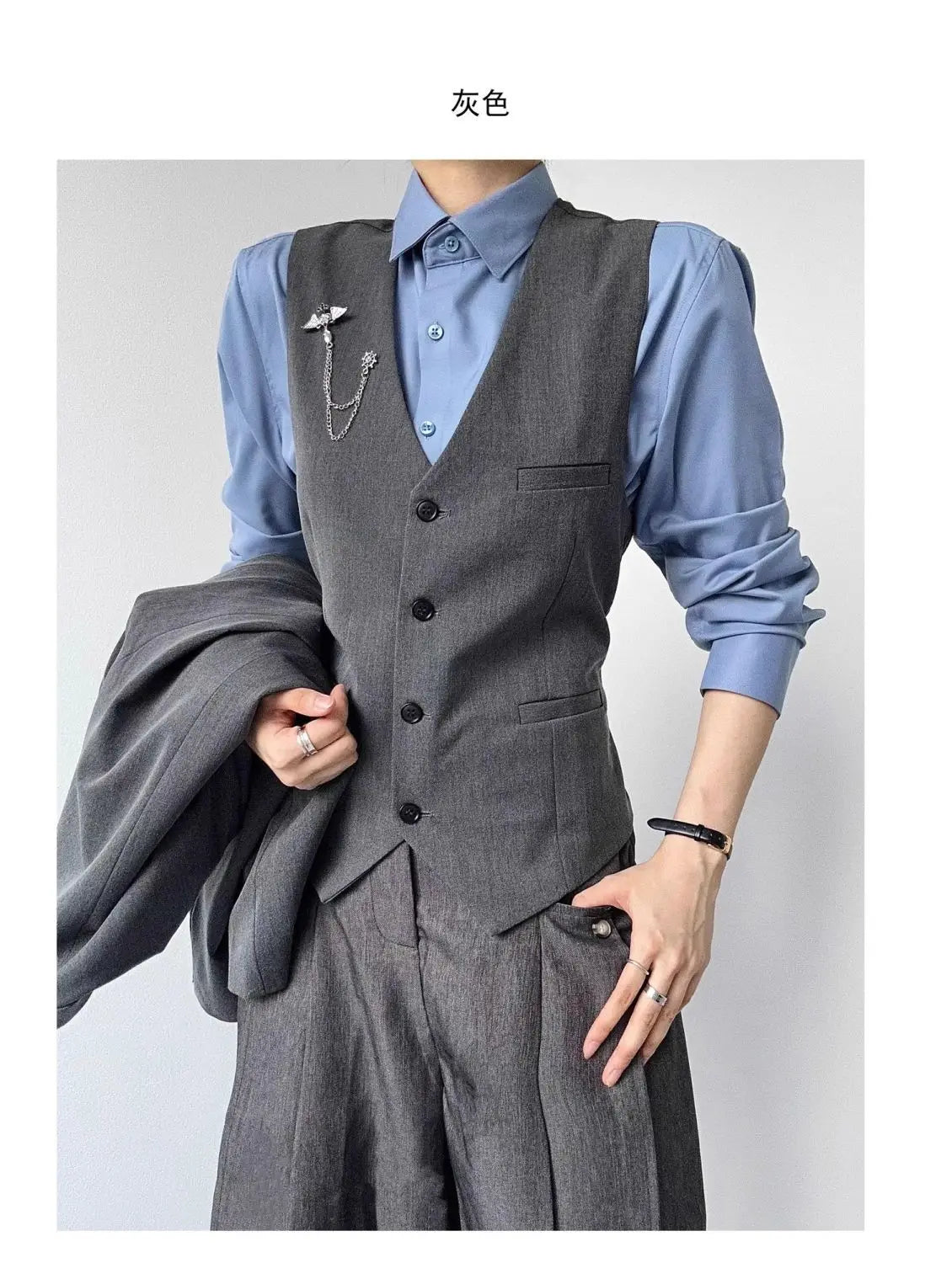 Threebooy High-end Black Gray Suit Vest Fashion Men Women Same Neutral Style Slim Business Casual Blazer Vest Urban Streetwear